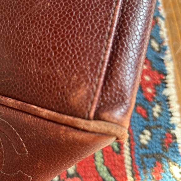 Vintage Chanel Chain Handle Caviar Brown Logo Bag Tote - Picture 5 of 16